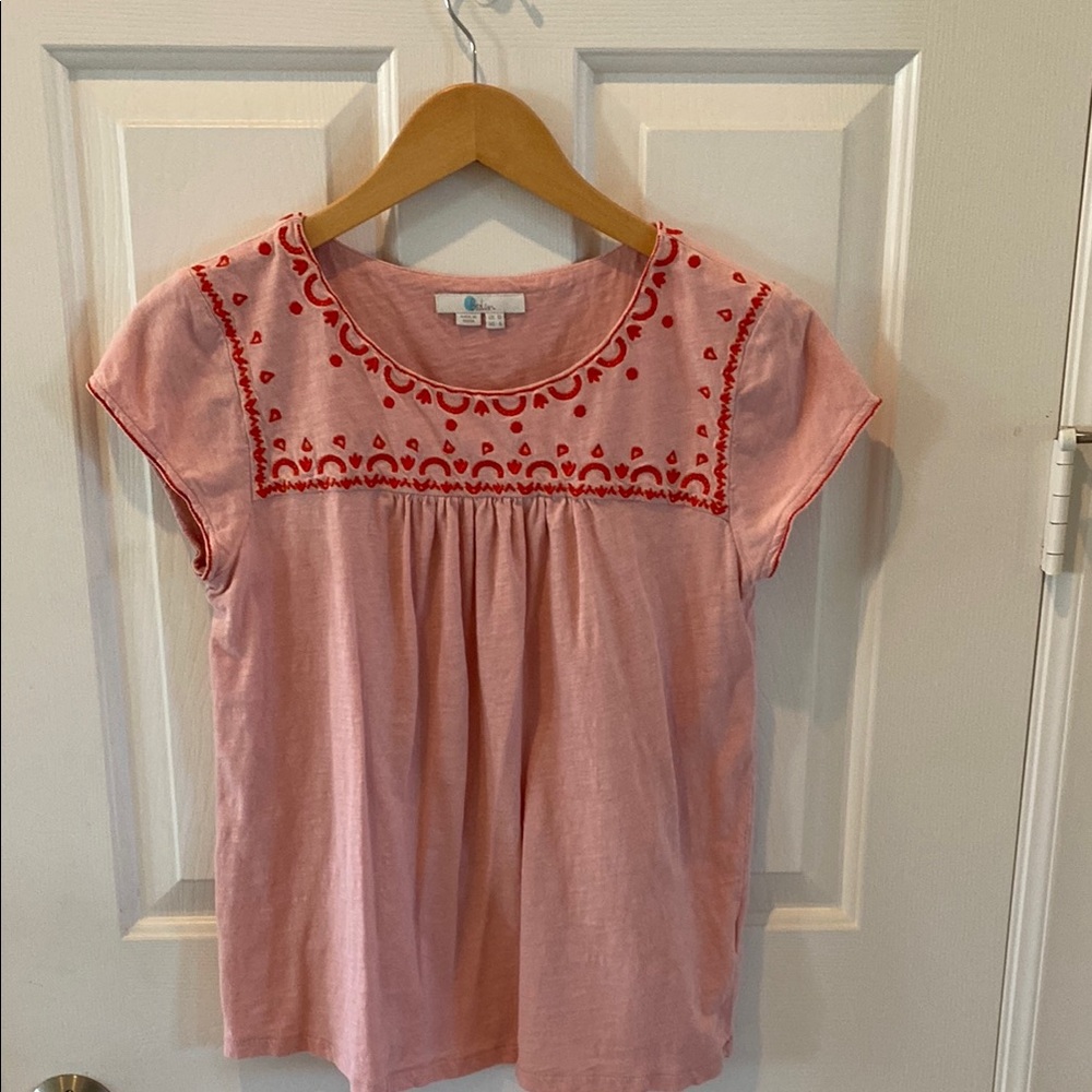 Boden Pink/ Red Top with Red Embroidery